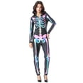 thumbnail image 6 of Seasons Women's Halloween Skeleton Costume, Double-Sided Colourful Pattern, Black Light Reactive, 6 of 9