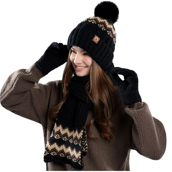 Aloohaidyvio Winter Hat Scarf Gloves Warmer, Warm Knit Beanie Hat Touch Screen Gloves Set Winter Gifts Neck Scarves for Women