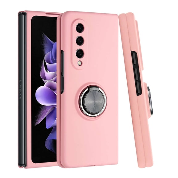 BEMZ Magnetic Ring Case for Samsung Galaxy Z Fold 4 5G - Car Mount Holder Stand Protective Cover (with LED Flashlight) - Light Pink