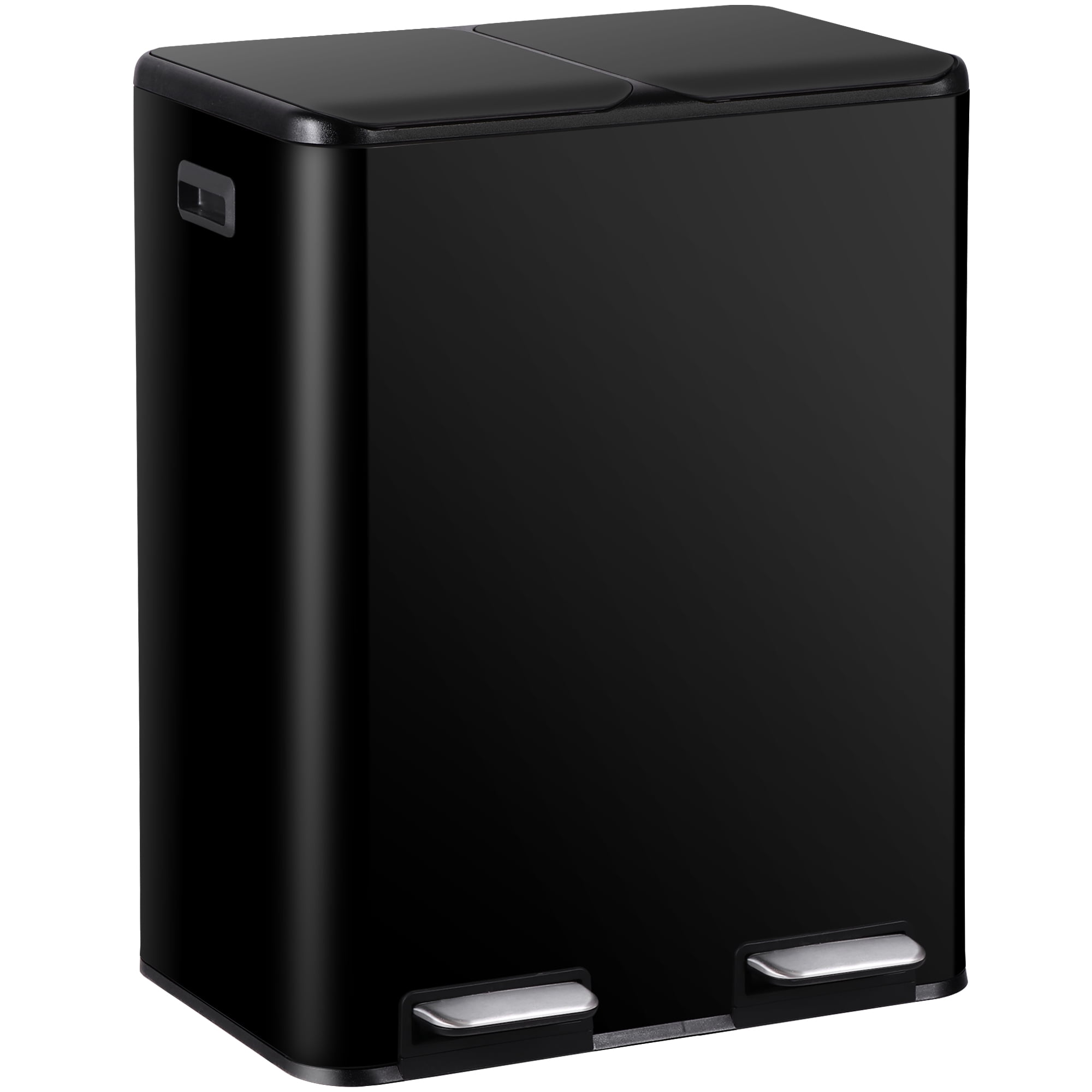 HomGarden 16 Gallon Dual Compartment Trash Can Stainless Steel Step Garbage Can Home Kitchen, Black