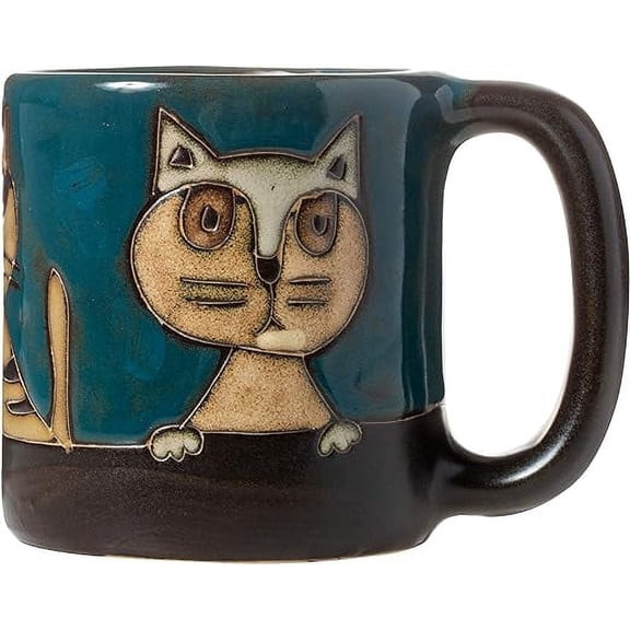 Mara Stoneware Teal Cats Kittens Kitties 16oz Handcrafted Mug