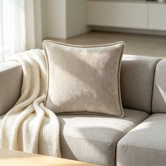 Zynviq 18x18inch Decorative Pillow Covers Beige Couch Pillow Covers Solid Color with Zipper Polyester Square