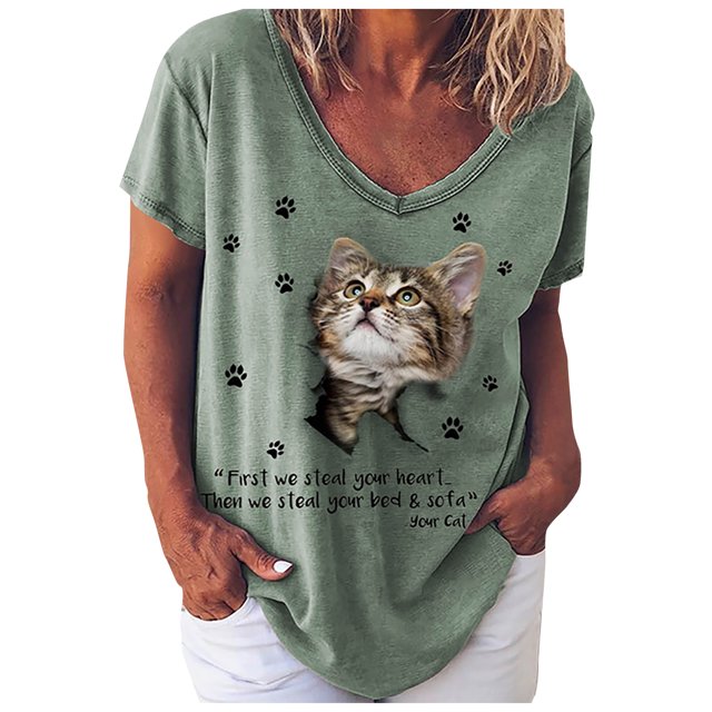 Gibobby Casual Playera de Manga Corta para Mujer Camiseta holgada con cuello redondo y estampado animales mujer, camisetas casuales manga corta verano(Verde,XL)