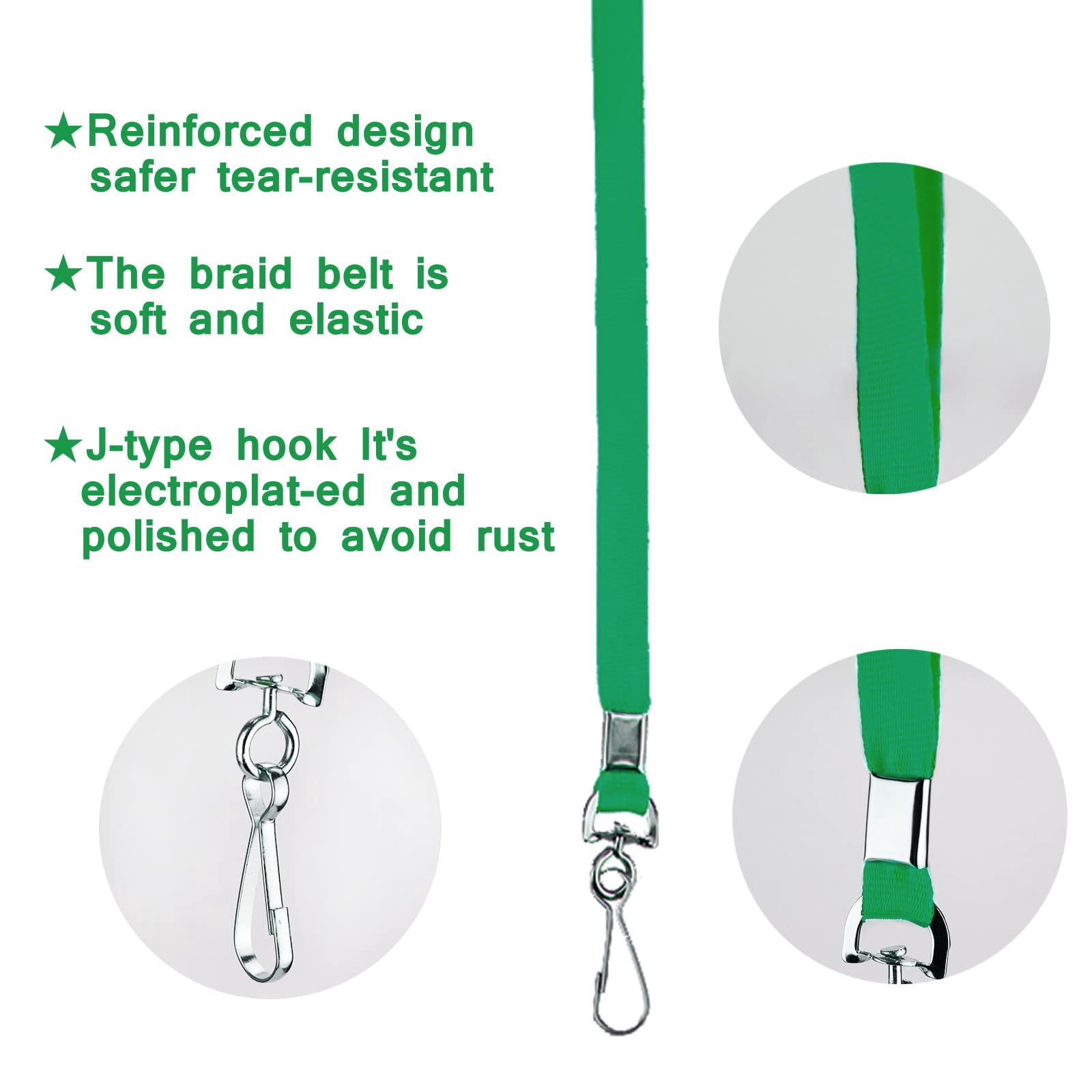 Green Lanyards Bulk 50 Packs For Id Badges With Swivel Hook Clips Name Tag Lanyard Holder