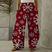 【Black Friday deals】Birdeem Women's Christmas Print Vintage Casual Loose Pants Casual Wide Leg Trousers Pants
