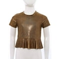 thumbnail image 3 of Zaldita Kids Girls Metallic Short Sleeve T-Shirt Cheerleading Jazz Hip Hop Dance Tops Disco Party Shirts Blouse Black Gold 13-14, 3 of 7