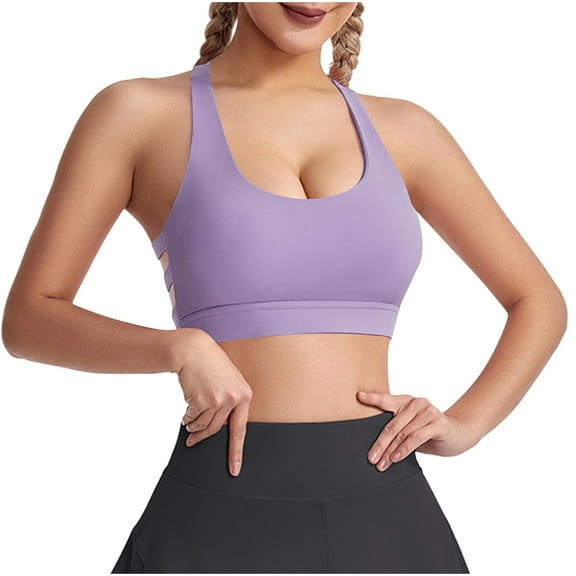 Wyobmus Womens Sports Bra Casual Solid Color Seamless Workout Yoga Tank Top With Built-In Padded Bra Tops A-Purple