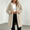 thumbnail image 6 of Karymi Solid Loose Long Hooded Fleece Jackets for Women, Long Sleeve, Open Front Closure, Side Pockets, Ribbed Plush Warm Winter Jacket, 6 of 8