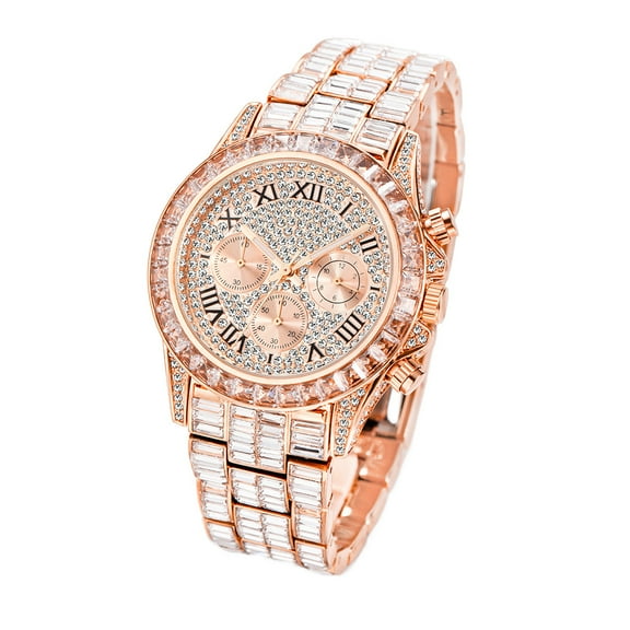 Men's Luxurious Full Rhinestone Quartz Fashion Watch - Water Resistant, Precise Timekeeping, Stylish Accessory for Formal Occasions