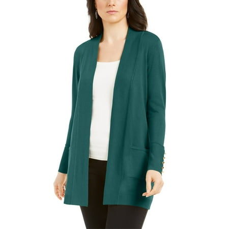 JM Collection Women's Open Front Cardigan Green Size Petite Medium