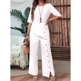 thumbnail image 5 of Women'S Asymmetric Hem Pants Set Elegant Fashion Casual Button Sleeve Shirt Loose Two Piece Outfit White S, 5 of 7