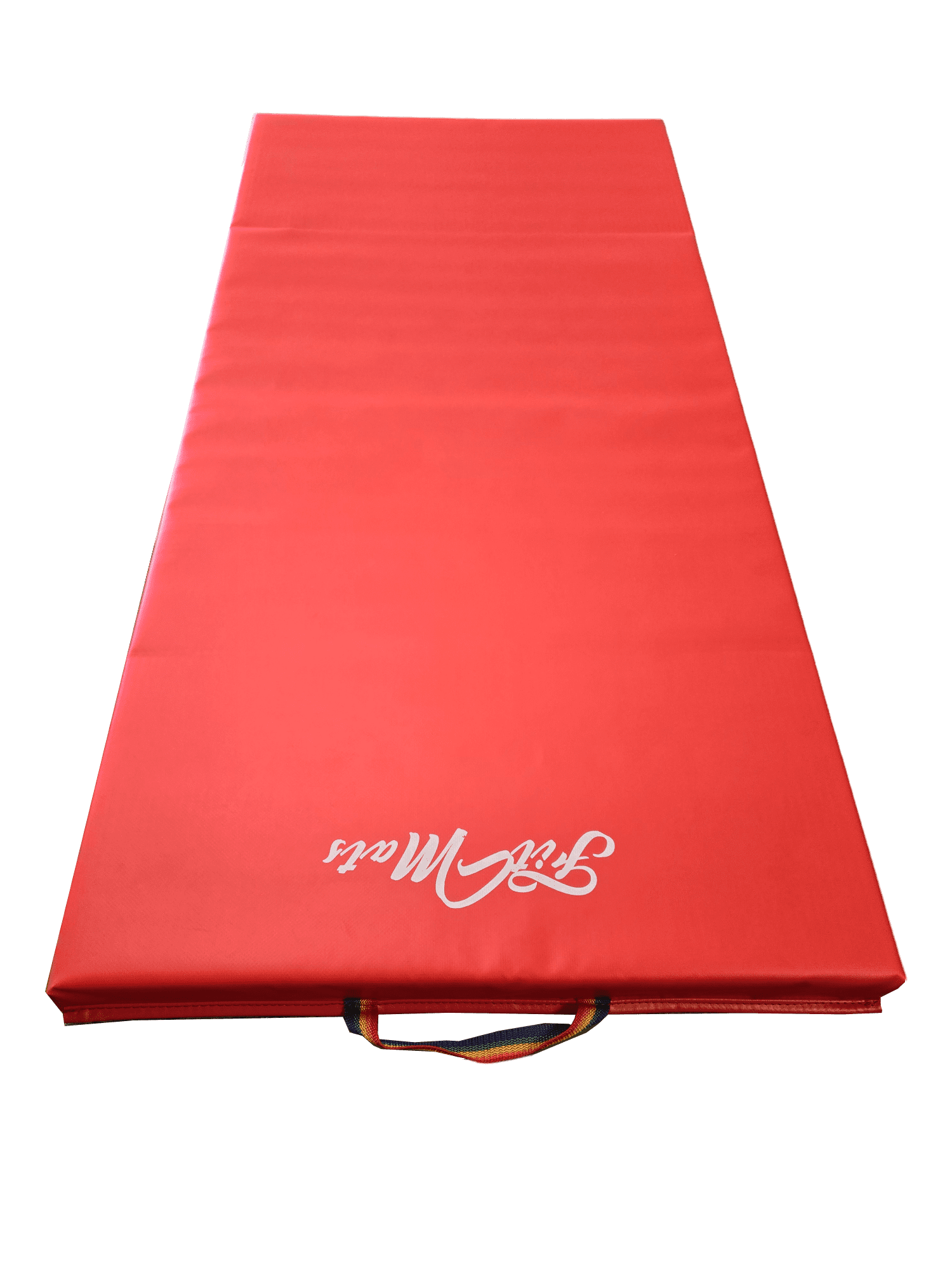 FitMats Single Red Mat with G/Y/R Handles Exercise Mat - 4ft x 2ft - Thick Comfortable Foam, Easy to Store & Carry - Ideal for Yoga, Pilates, Stretching, & Home Fitness Workouts
