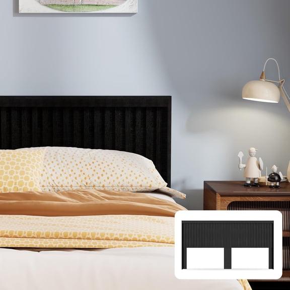 UEV Headboard with Elegant Light Wood Design, 62.6" Wide Headboard Only, Modern Fluted Panel, Wall Mounted, Wingback (Black, Queen)