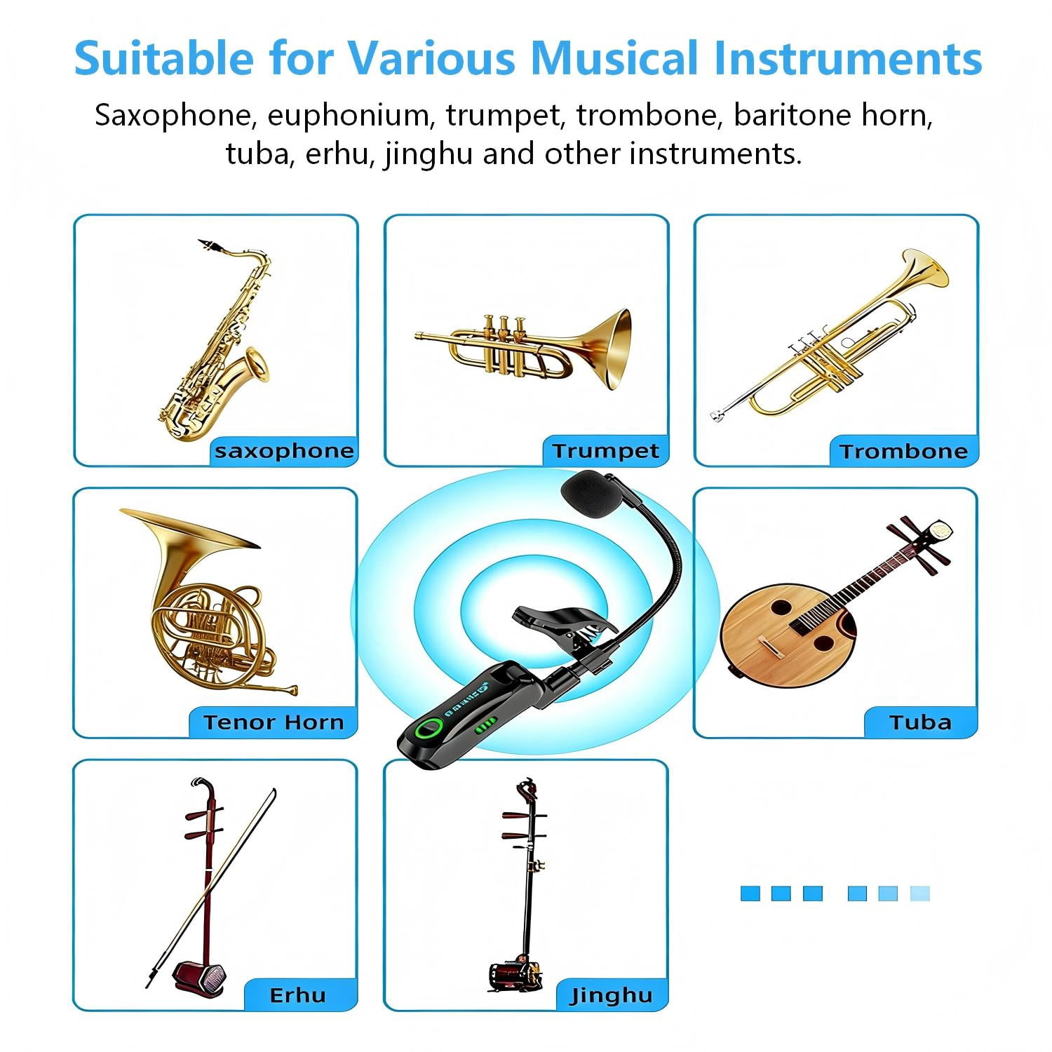 Wireless Saxophone Microphone System, Clip on Instrument Microphone, 2.4G Wireless Instrument Transmitter Receiver, 360° Adjustable Mic, Unidirectional Pickup, 100ft Range for Saxophone Trumpet, Blac