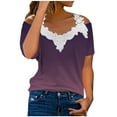 thumbnail image 2 of LEBONYARD Tops for Women Dressy Casual,Fashion Women's Summer V-Neck Lace Patchwork Short Sleeve Sexy Top Blouse Purple M, 2 of 5