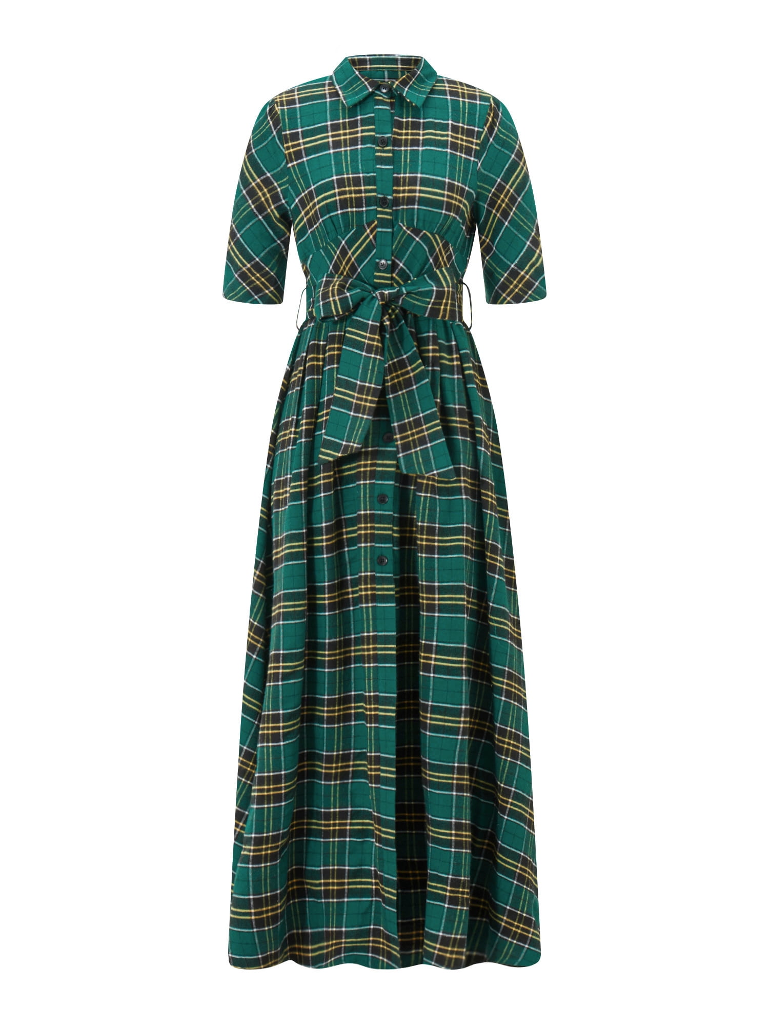 Fortune Christmas Plaid Dress for Women Long Sleeve Button Down Belted  Loose Long Dress - Walmart.ca