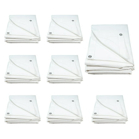 8 Pack 6 x 8 White Canvas Tarp 12oz - Water Resistant & Breathable - Heavy Duty Tarps - Multipurpose Tarpaulin Cover for Camping Tent