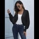 thumbnail image 4 of Suéteres para Mujer, Cárdigan Corto Abierto, Suéter de Larga de Punto con Estampado de Murciélago, Top Tipo Encogimiento de Hombros. Negro L, 4 of 8