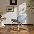 thumbnail image 3 of UBesGoo Nursery Rocking Chair, Modern Accent Chair with Padded Seat and Wooden Metal Frame, Teddy Fleece Upholstered Glider Rocker, Comfy Nest Style, Light Blue, 3 of 8