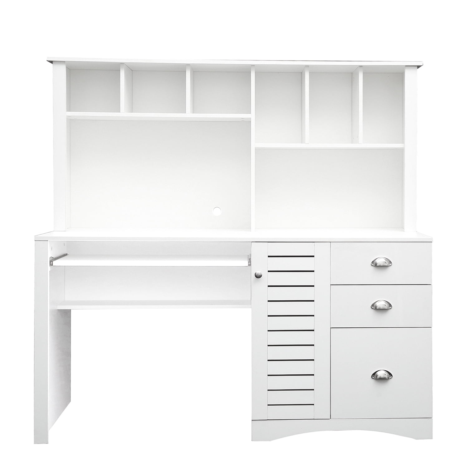 Home Office Computer Desk With Hutch, Work Study Table With Storage Shelves Drawers and Keyboard Tray