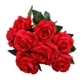 thumbnail image 1 of Flores artificiales, rosas artificiales de seda de 9 cabezas, ramo de novia para decoración de casa, jardín, fiesta, boda (rojo), 1 of 8