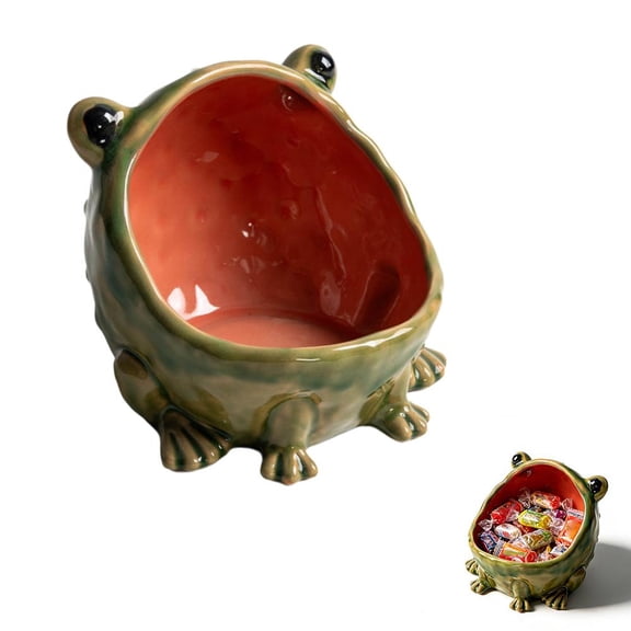 Ceramic Frog Key Bowl for Entryway Table, Adorable Green Candy Dish and Coin Holder, Handmade Decorative Catch-all Tray for Office, 5.1 inch