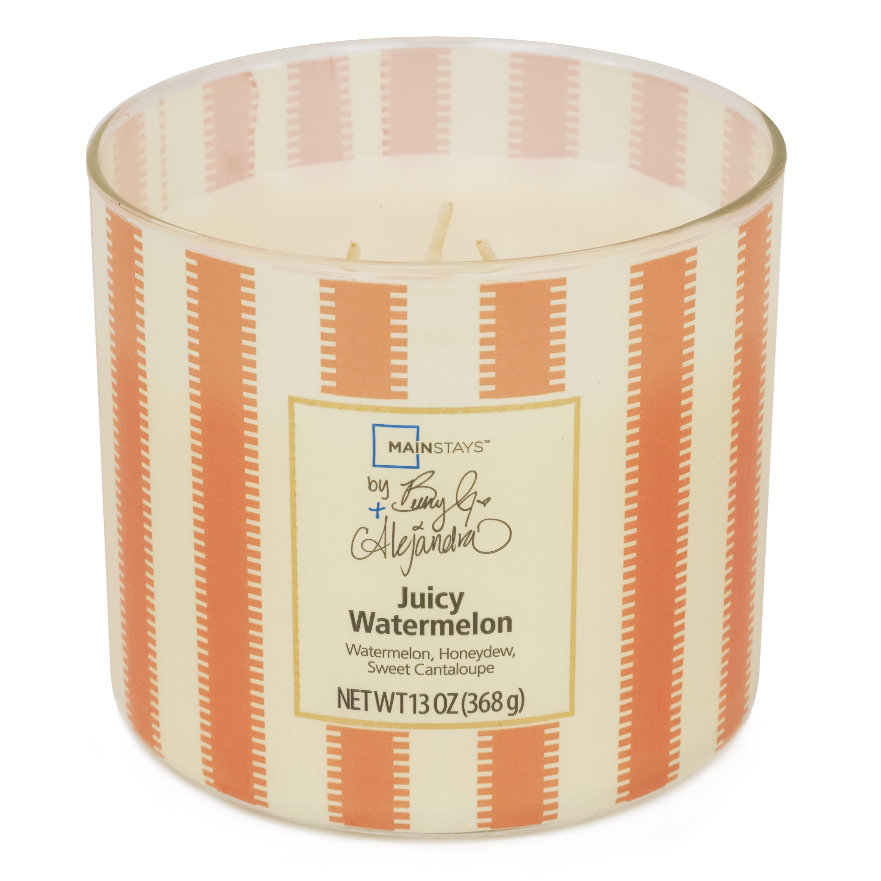 Mainstays by Becky G. & Alejandra 3-Wick Juicy Watermelon Candle, Orange Stripe, 13 oz