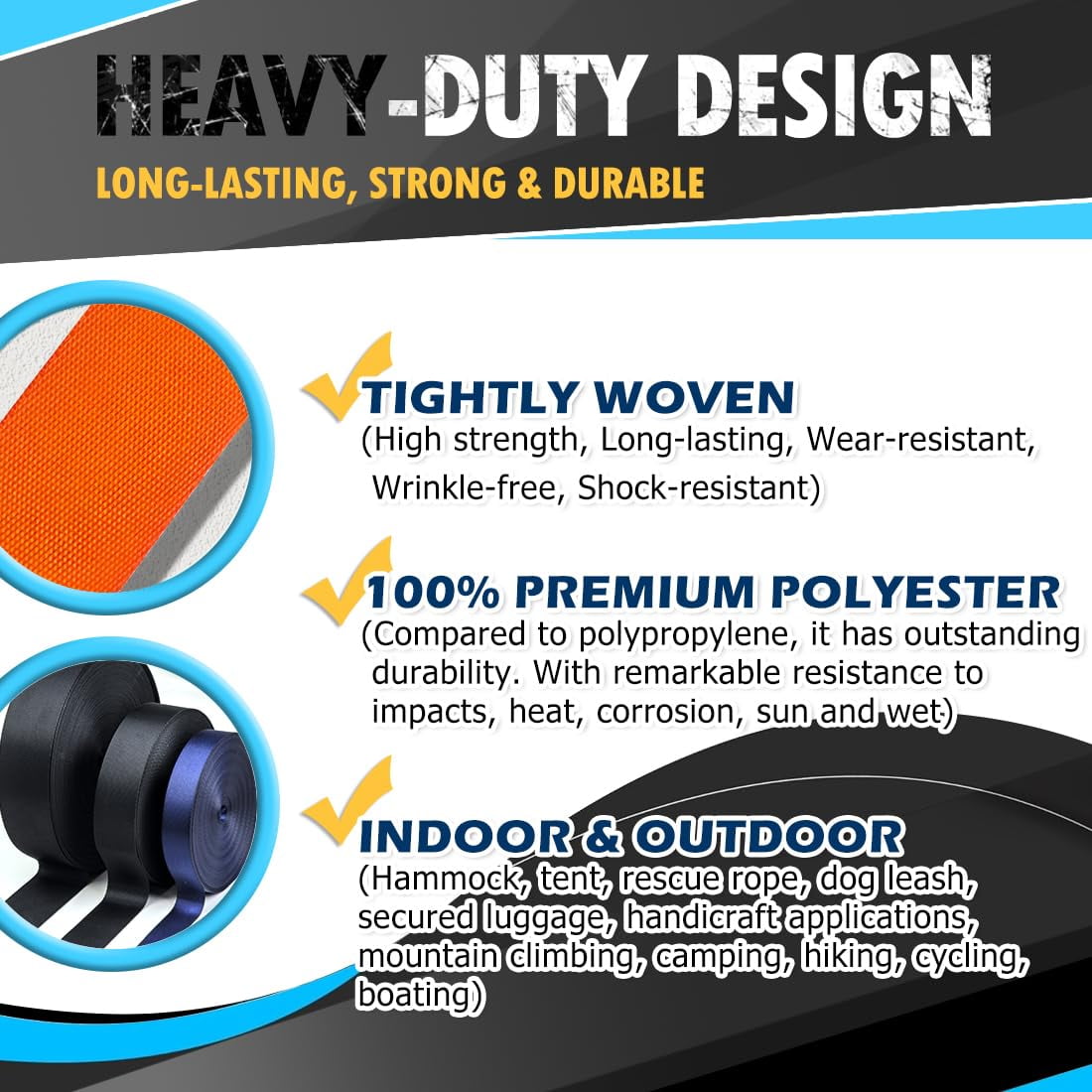 PerkHomy 1mm Thin Webbing, 1" & 1.5" & 2" Wide Lightweight