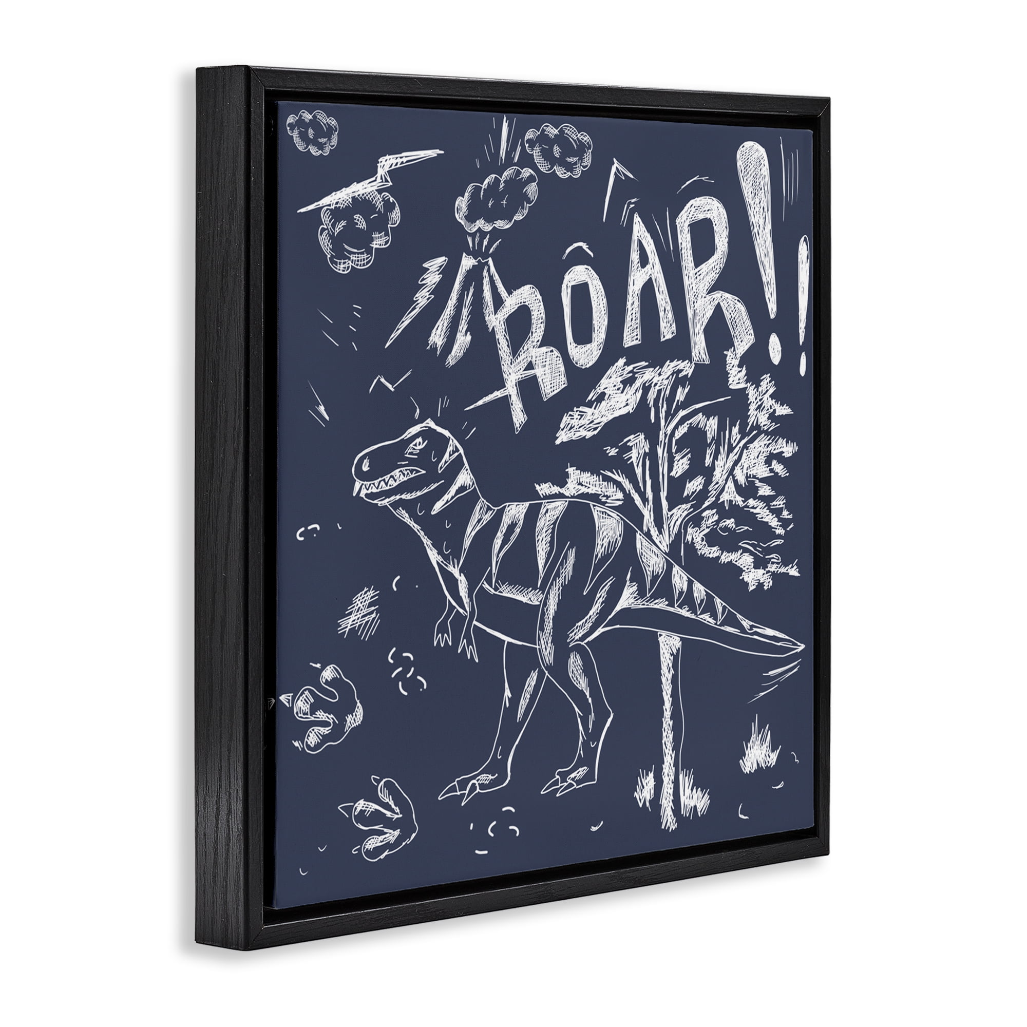 Sketchy Roar Dinosaur Black Framed Floater Canvas Wall Art, design by HUE and MI and Sangita