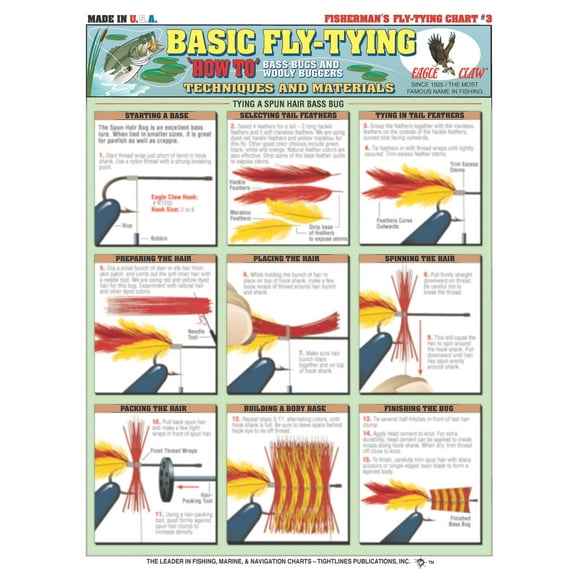 Basic Fly Tying Guide (Bass Bugs and Buggers) #3 - Waterproof Reference to 18 Easy to Follow Fly Tying Diagrams | Portable & Built to Last | Double-Sided & Easy to Read