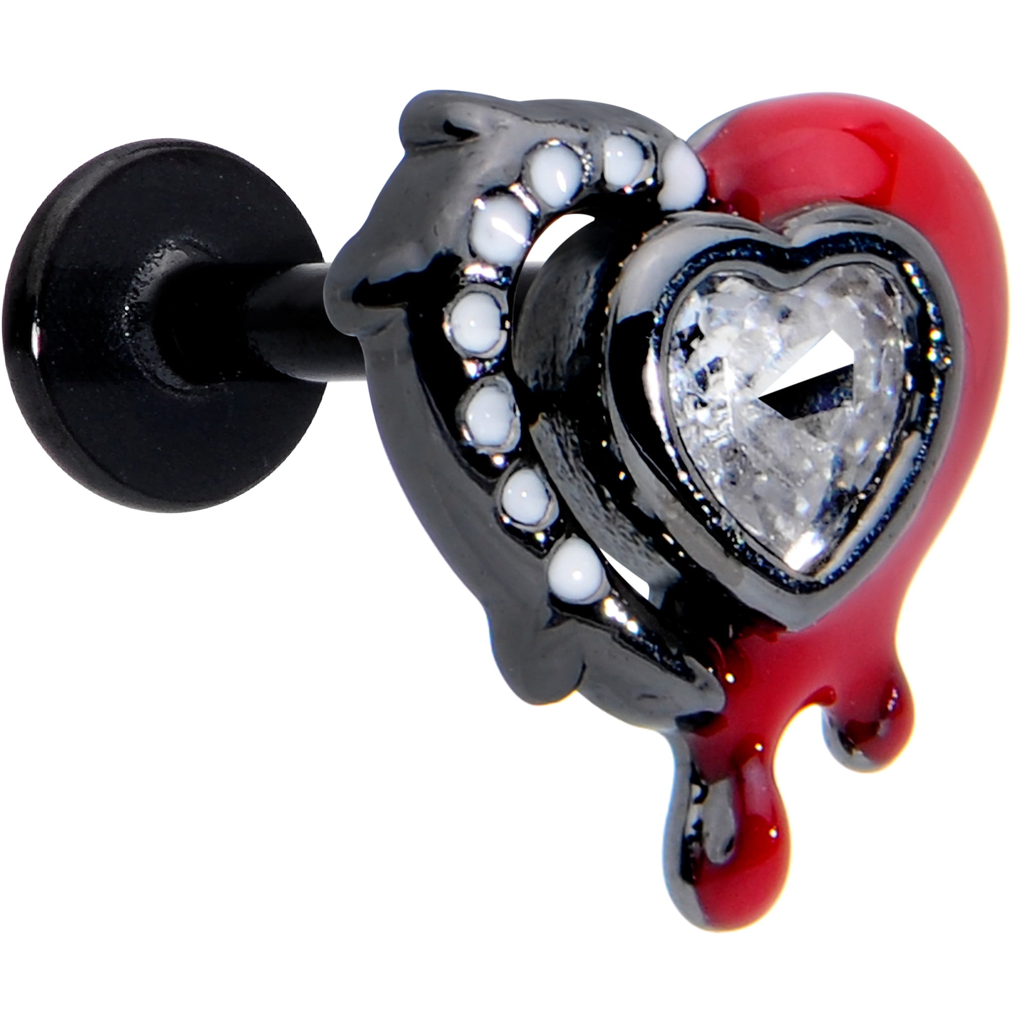 Body Candy 16G 316L Stainless Steel Black Clear Accent Bleeding Heart