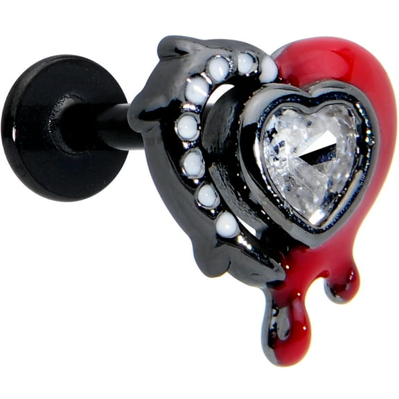 Body Candy 16G 316L Stainless Steel Black Clear Accent Bleeding Heart Labret Monroe Lip Ring Tragus 8mm