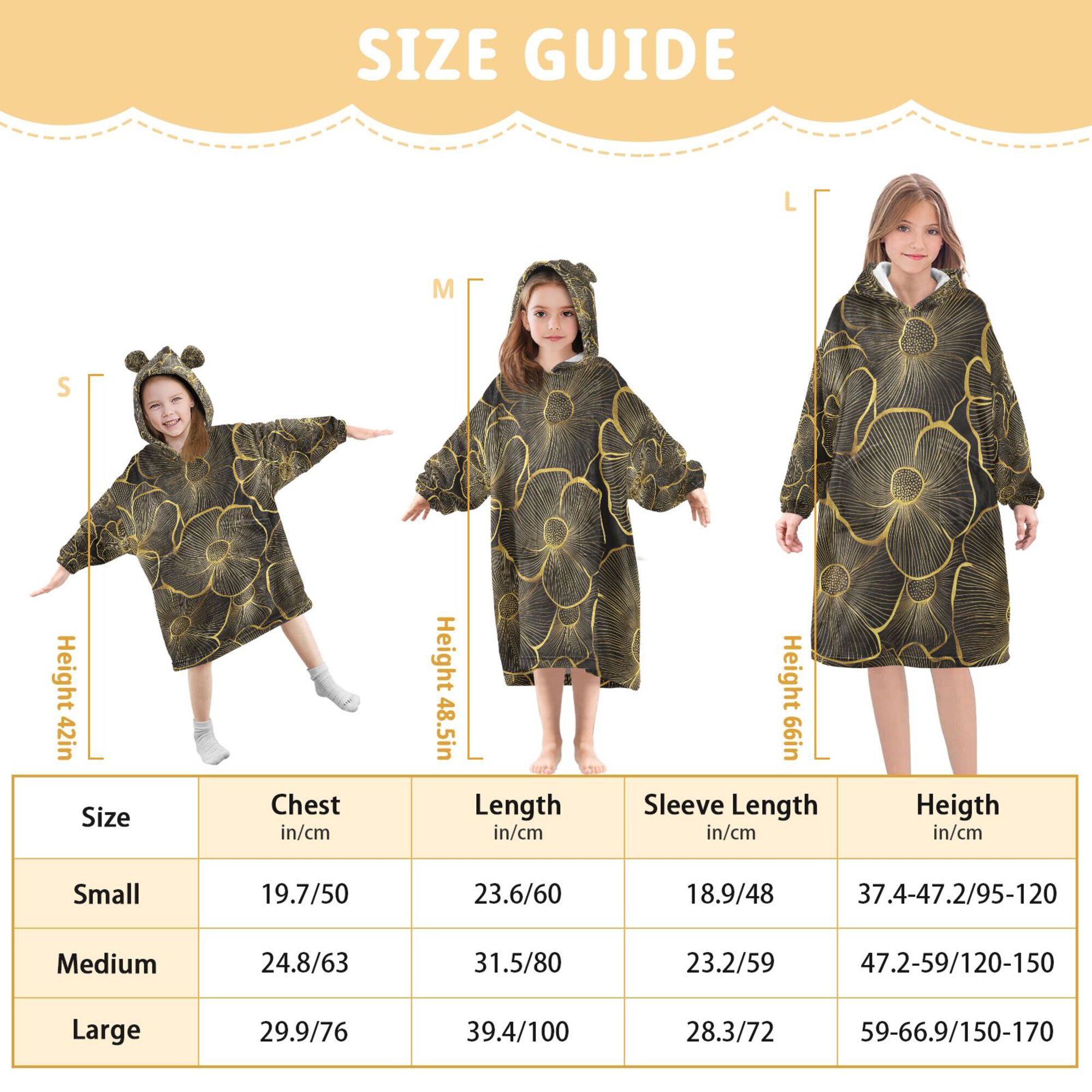 FORMRS Wearable Blanket Hoodie with Sleeves for Kids Cozy Flannel Sweatshirt, Black Flower Pattern