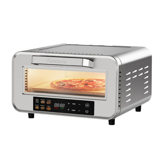 Kenmore Indoor Electric Pizza Oven - Cook 12" Pizza In Minutes | Heats To 750°F For Wood Fired Taste | Portable Countertop Pizza Maker | 5 One-Touch Presets | Pizza Stone & Peel | Stainless Steel