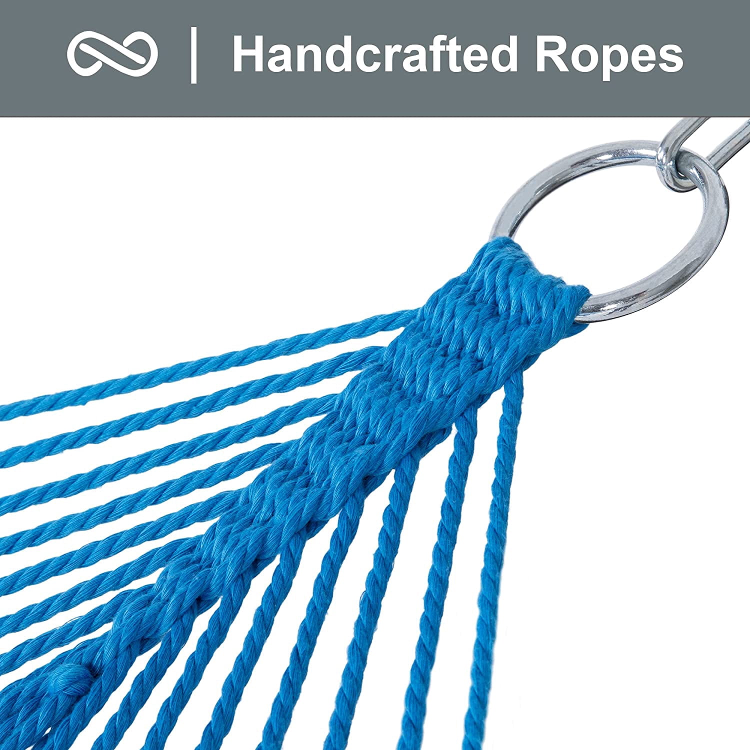 SUNCREAT Polyester Rope Hammock , 450 lbs Capacity, Two Person Hammock with Tree Hooks, Blue