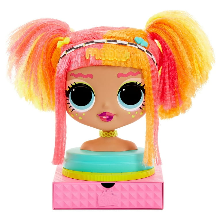 LOL Surprise OMG Neonlicious Styling Head with Stick-On Hair 30+