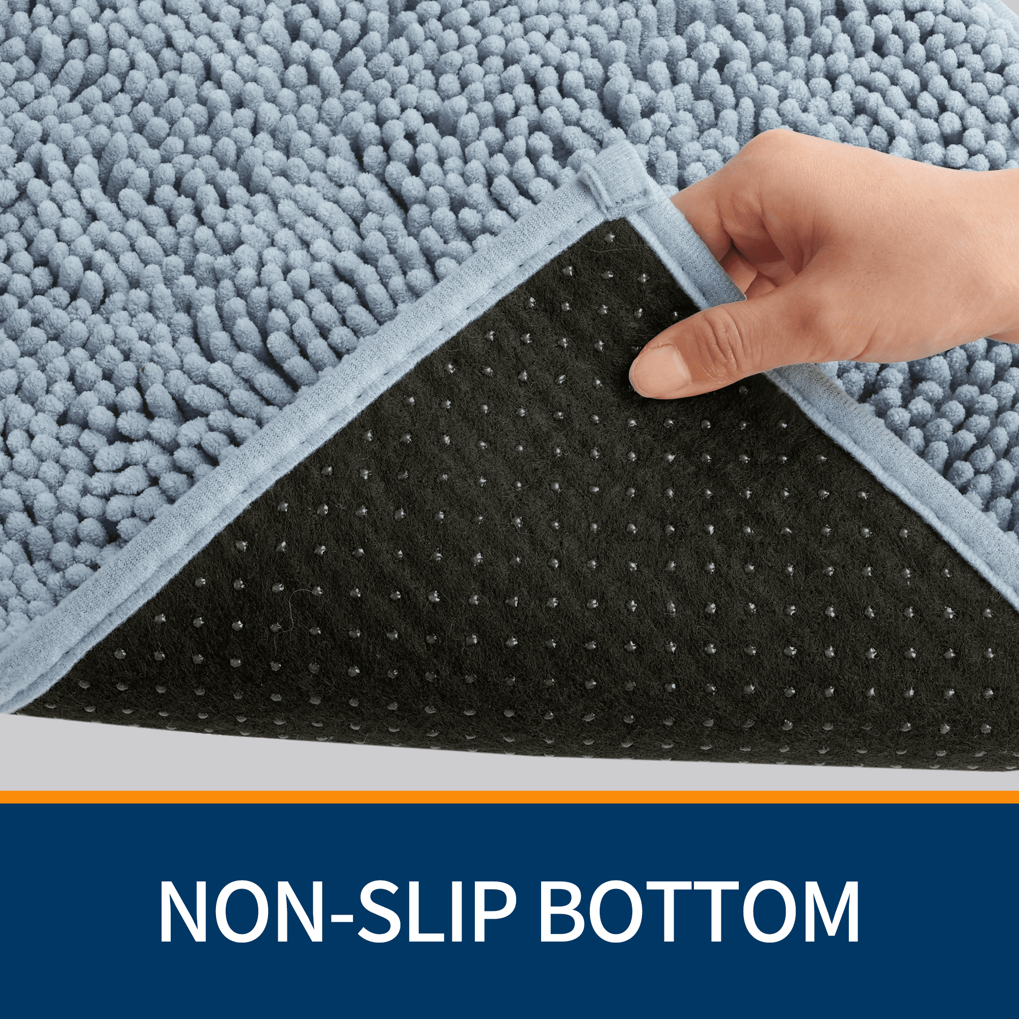 Wozola Chenille Bathroom Rug, Blue Ultra Soft Absorbent Bath Mat, Non-Slip Machine Washable Shower Floor Rug for Bathroom, Tub & Entryway, 24"x36"