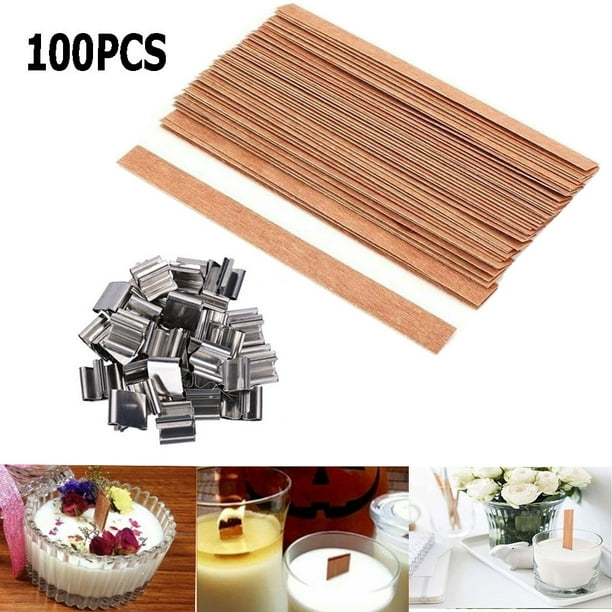 100Pcs Candle Wicks Wood Candle Wicks Core with Iron Stand Sustainer