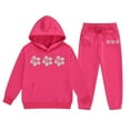 thumbnail image 5 of Little Girls Outfits Sets Casual Hooded Sweatshirt Joggers 2 Piece Printed Pullover Tracksuit Kids Fall Girls Clothing Sets Red Size 6-7T, 5 of 6