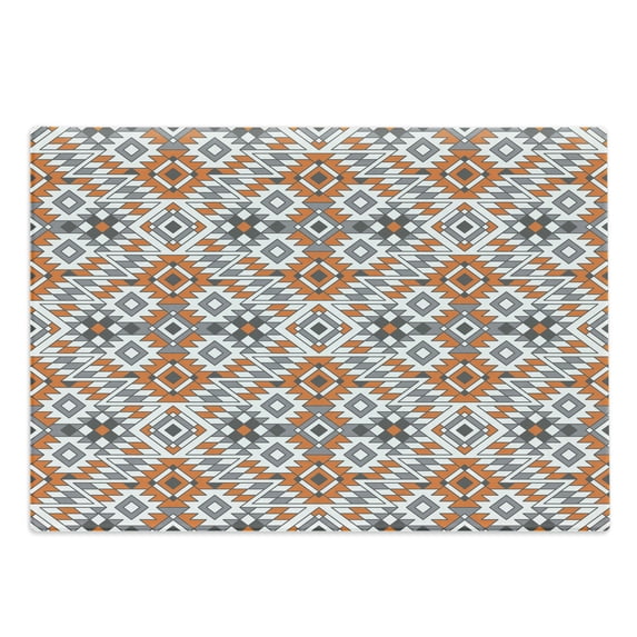 Ethnic Cutting Board, Folkloric Pattern with Zigzags and Geometrical Details Design Repetition, Decorative Tempered Glass Cutting and Serving Board, in 3 Sizes, by Ambesonne