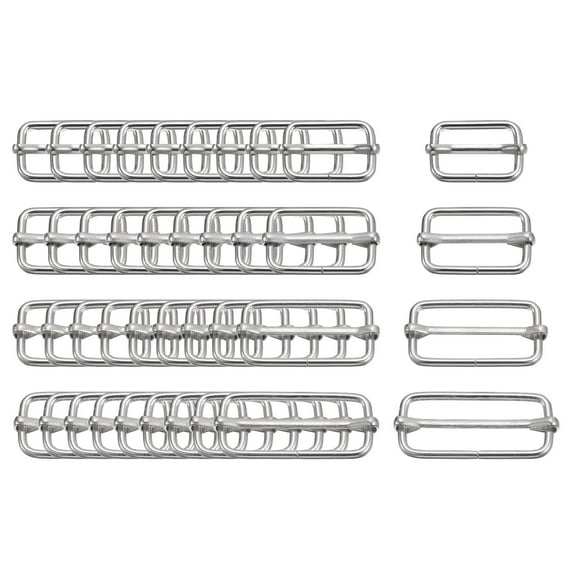 Slides Buckles, 40 Pack 4 Sizes Metal Roller Pin Buckles(Silver Tone)