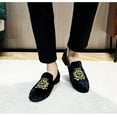 thumbnail image 2 of Men's Luxury Velvet Penny Loafers Shoes Embroidery Suede Dress Loafers Daily Boats Shoes for Party Wedding Prom, 2 of 7