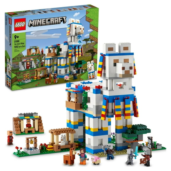 LEGO Minecraft The Llama Village, Farm House Toy Building Set 21188, Kids Can Create a Minecraft Village with 6 Customizable Buildings and Minifigures, Minecraft Gift Idea for Kids, Boys & Girls