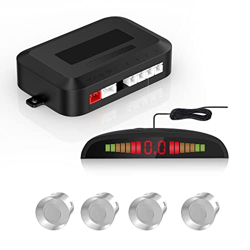 EKYLIN Car Auto Vehicle Reverse Backup Radar System with 4 Parking Sensors Distance Detection + LED Distance Display + Sound Warning (Silver Color)