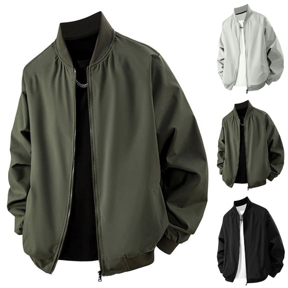 Windbreaker Windproof Outdoor Rainjackets Men's Solid Color Long Sleeved Round Neck Baseball Jacket Black Xxl