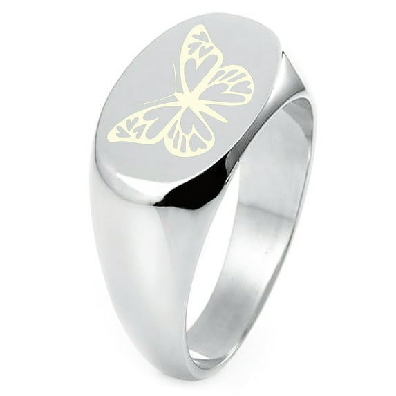 Sterling Silver Love Butterfly Engraved Oval Flat Top Polished Ring