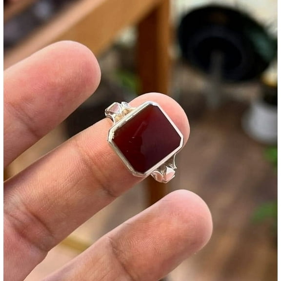 Maa Karni Natural Agate Ring,Sulemani Hakik,Unisex Rings, Natural agate, Statement rings, Sterling Silver handmade jewelry, Sulemani hakik, positive energy stone