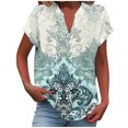 thumbnail image 2 of JTZGDY Plus Size Button V Neck Henley Tops for Women Dressy Casual Summer Short Sleeve Graphic T-Shirts Loose Oversized Dressy Tunic Blouse Multicolor#04 XXXXL, 2 of 6