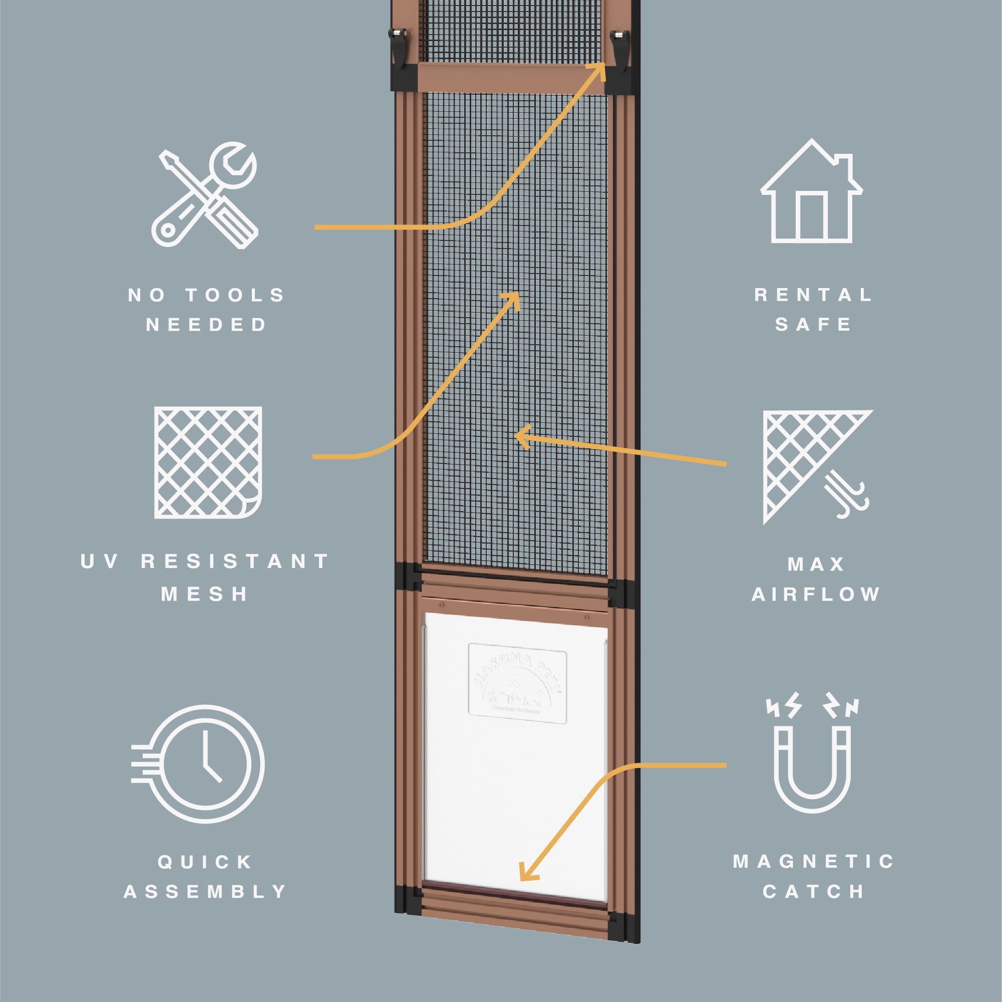 Hakuna Pets Large Bronze Mesh Patio Pet Door, Suitable for Screen Sliding Doors, for Dogs & Cats up to 100 lbs