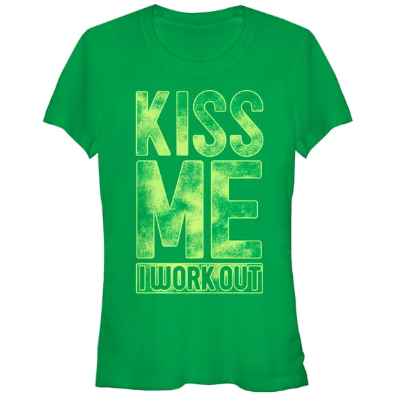 Junior's CHIN UP Kiss Me I Work Out Graphic Tee Kelly Green X Large
